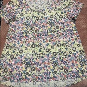 LuLaRoe Yellow and Pink Short Sleeve Blouse